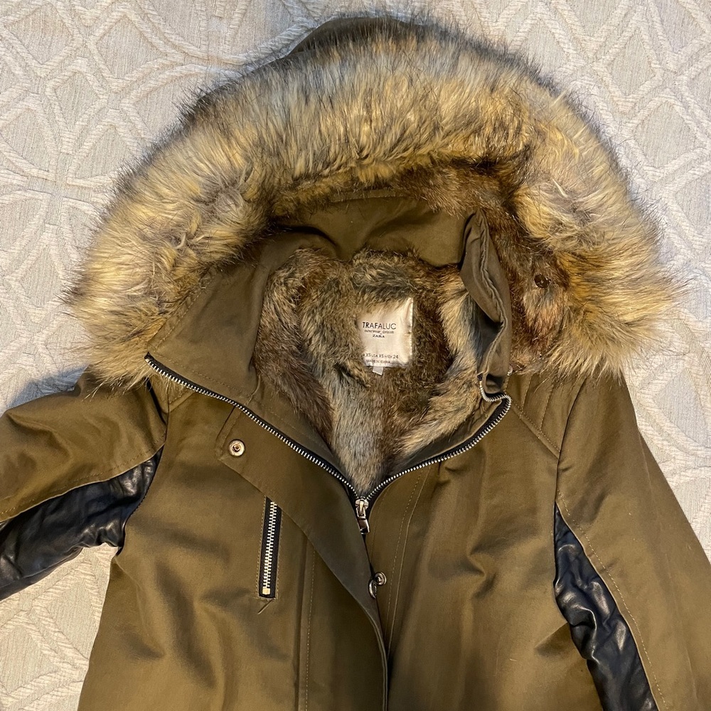 Zara Faux-Fur-Lined Jacket- Olive Green